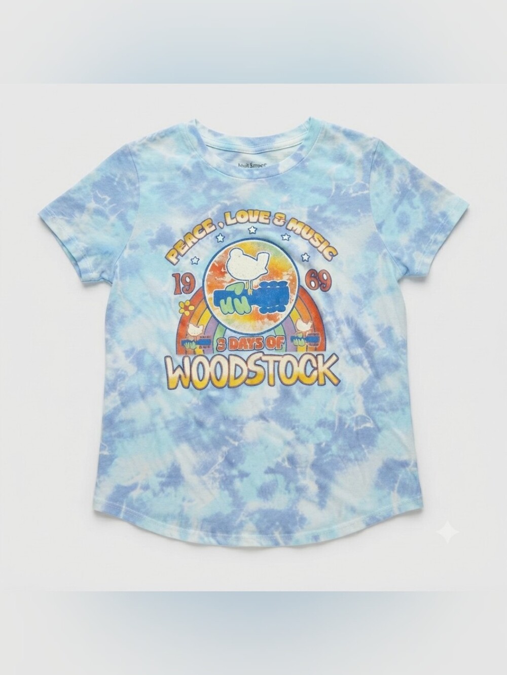 Girls' Tie-Dye "Peace, Love & Music" Woodstock Graphic T-Shirt Large